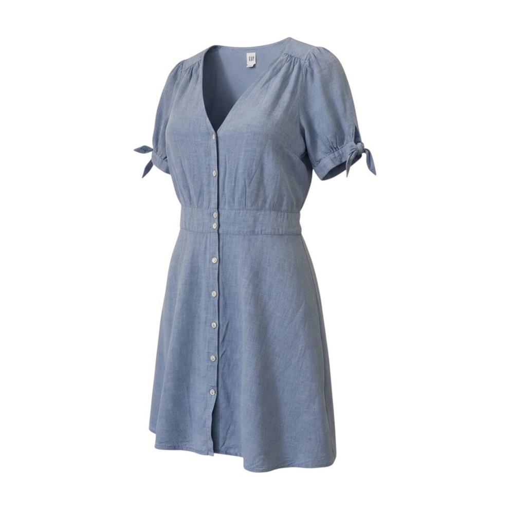 GAP Womens Light Blue Linen Blend Button Front Tie Sleeve Nautical Dress Size 2